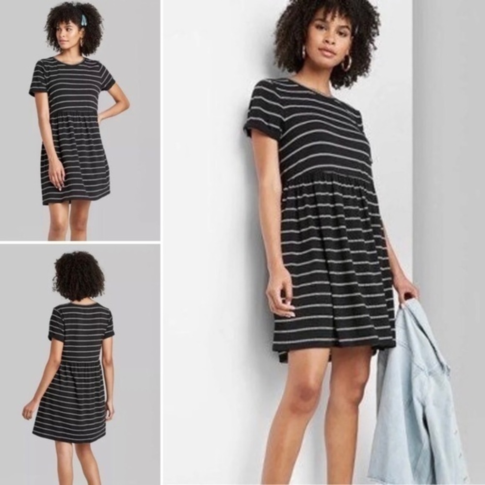 CLEARANCE NWOT Black White Stripe Babydoll T-Shirt Dress New